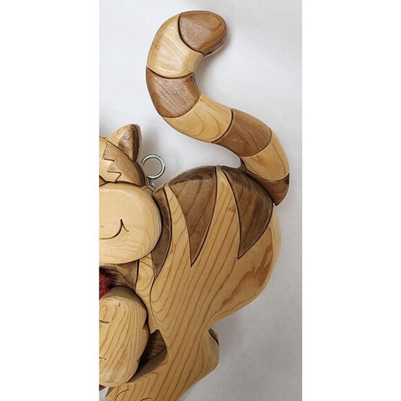 Wooden Cat Push Pin Wall Decor 2005 Vintage Signed JL - Picture 3 of 12